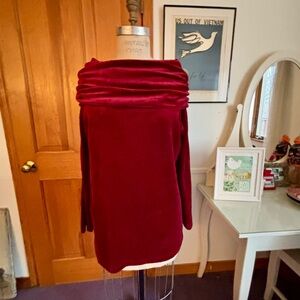 Donna Karan Deep Red Velvet-Velour Cowl Neck Tunic Top!!